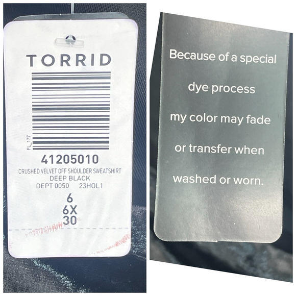 Torrid Black Crushed Velvet Top Off Shoulder Shirt Sweatshirt Size 6 6X New - Picture 6 of 14